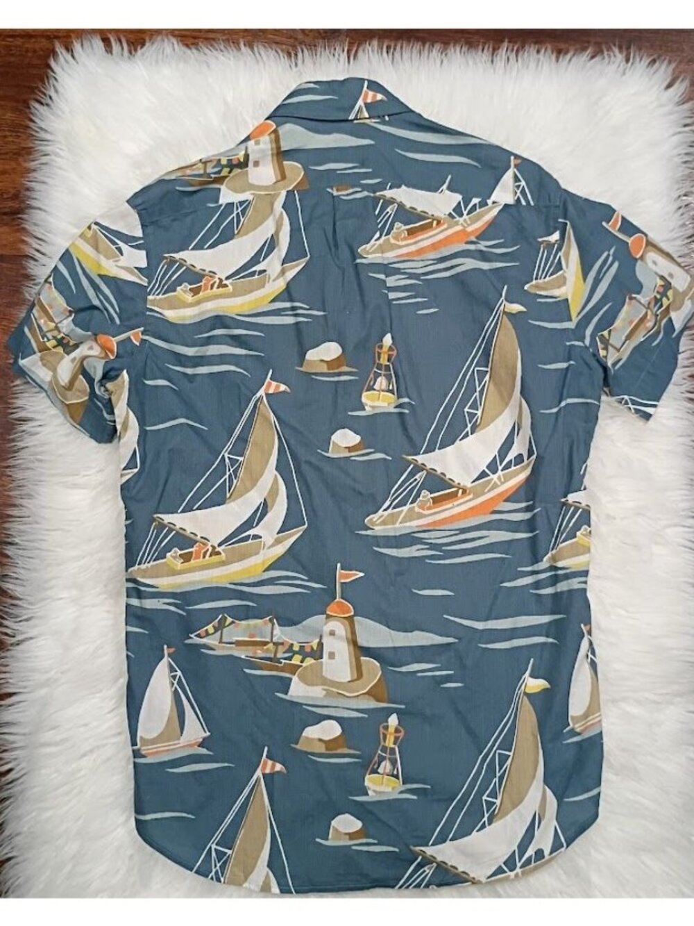 J.Crew XS Cotton Sailing Print Short Sleeve Shirt Blue Casual - Picture 8 of 10